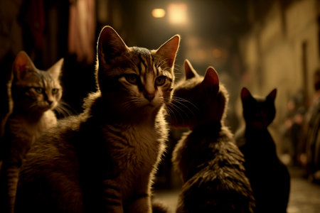Vertical shot of cute abandoned cats at street, stray catsの素材