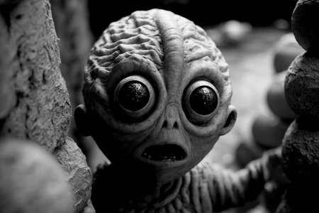 Vertical shot of curious aliens at earthの素材