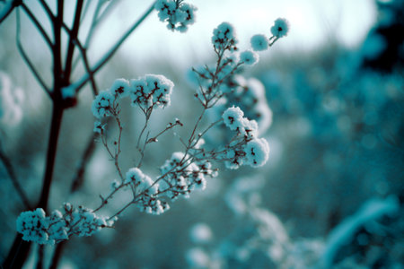Vertical shot of beautiful untouched forest at winterの素材