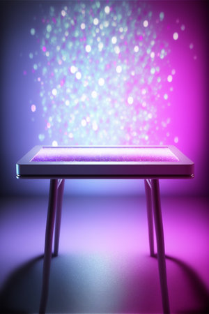 Podium for product advertisement or restaurant menus with beautiful colorful backgroundの素材