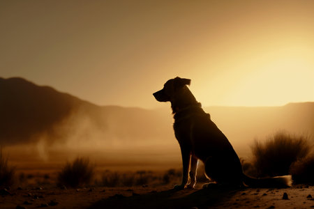 Vertical shot of alone dog at desertの素材