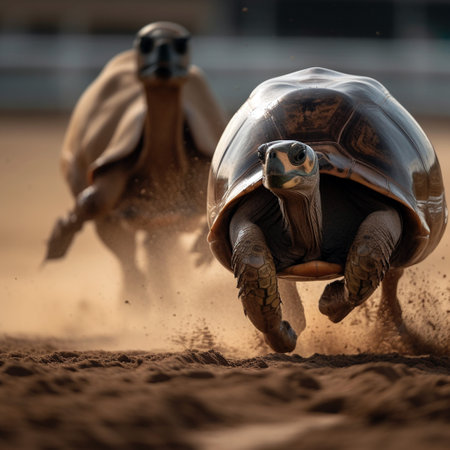 turtles racing against each otherの素材