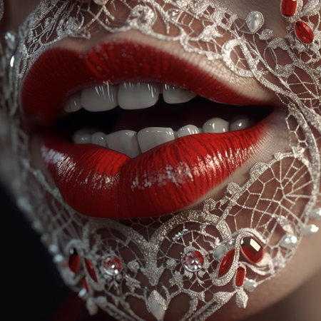 red lips with diamond face isolatedの素材
