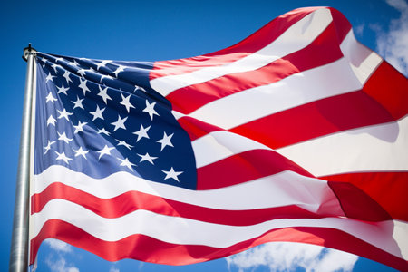 american flag on skyの素材