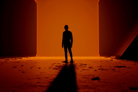 silhouette of a man walking in the nightの素材