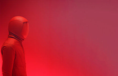 Person in tight red space suit with copy spaceの素材