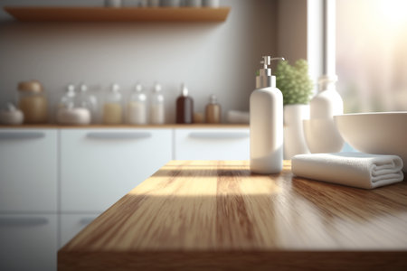 Podium for product advertisement or restaurant menus with beautiful backgroundの素材