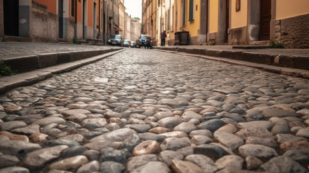 street in the old city with cobblestone roadの素材