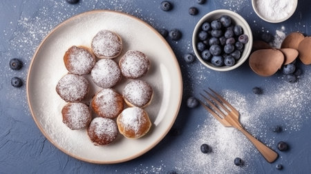 Delicious mini poffertjes with blueberriesの素材