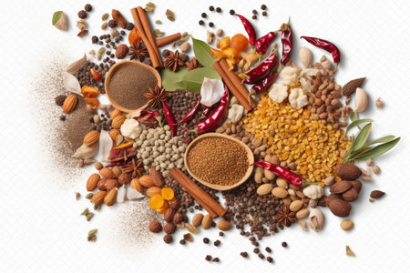 Herbs and spices isolated on white backgroundの素材