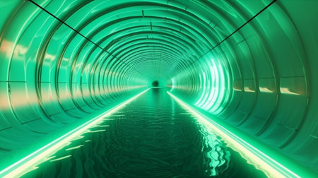 Futuristic underground corridor with colorful lightsの素材