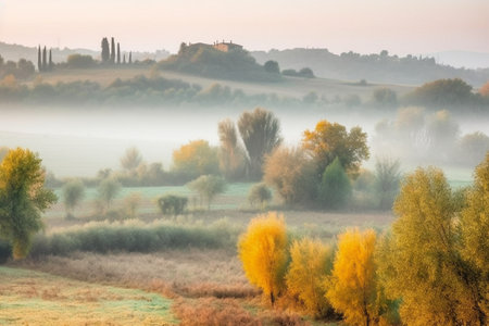 autumn landscape with fogの素材