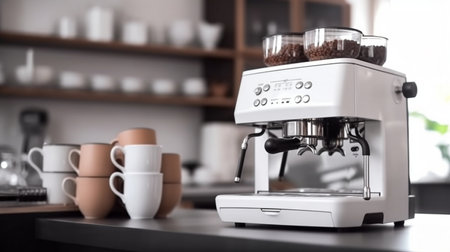 espresso machine in a cafeの素材