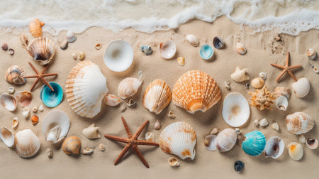 Beautiful cute seashells on the beachの素材