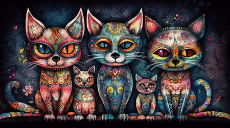 Traditional cat designs on cave wallの素材