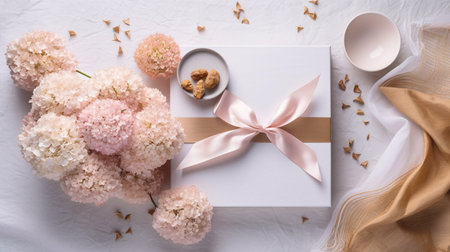 White gift box with flowersの素材