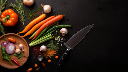 Delicious various vegetables on a chopping boardの素材