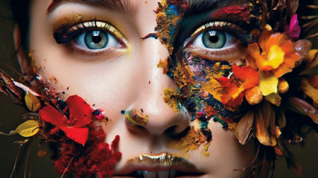 portrait of a beautiful woman with painted faceの素材