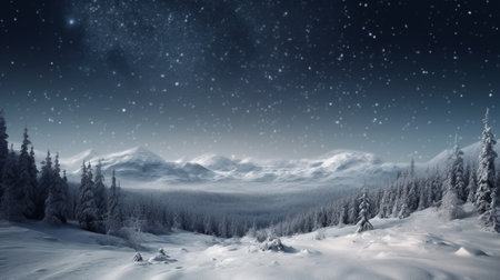 snow covered mountains landscape at nightの素材