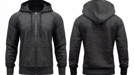 Black hooded sweatshirt mock up with white backgroundの素材