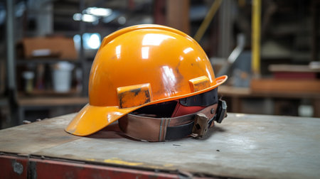Worker equipment with hard helmet and toolsの素材