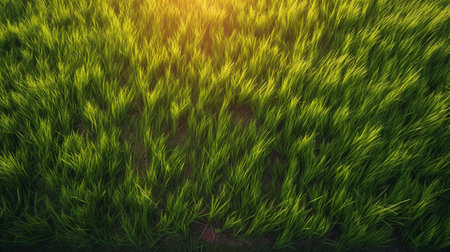 Spring Green Grass Background With Sunset Viewsの素材