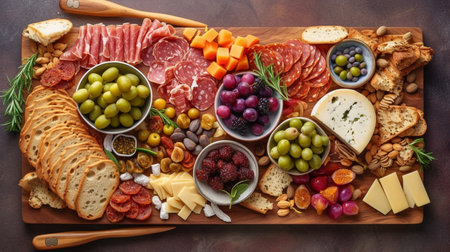 A Savoury Charcuterie Board Covered in Meats Olivesの素材