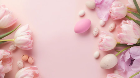 Beautiful pink tulips and zen stones with copy spaceの素材