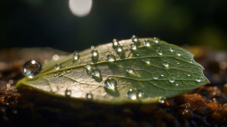 Beautiful rain drop on leaf at forestの素材
