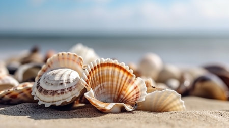 Beautiful seashells on the beachの素材