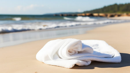 White Beach towel on the beachの素材