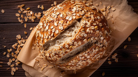 A loaf of sliced bread with oats and flax seedsの素材