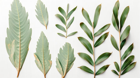 collection of shiny green golden dry Protea leavesの素材