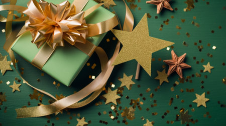 Christmas gift or present and golden star confettiの素材
