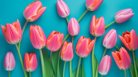 Spring tulip flowers on blue backgroundの素材
