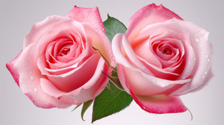 two beautiful pink rose flowers in full bloomの素材