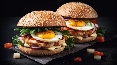 burger on a black background for the menu.の素材