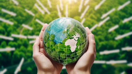 Green sustainable or ESG of solar and windmill energyの素材