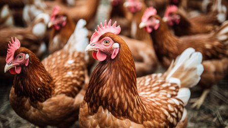 Chickens on traditional free range poultry farmの素材