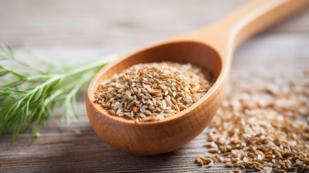 Cumin seeds or caraway in white spoonの素材