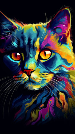 photo of cute psychedelic cat vivid colorsの素材