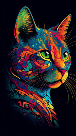 photo of cute psychedelic cat vivid colorsの素材