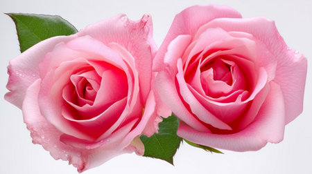 two beautiful pink rose flowers in full bloomの素材