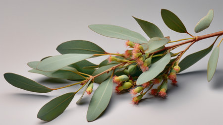 fresh eucalyptus twig  branch with green seedsの素材