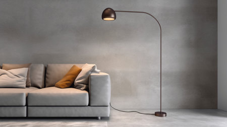 Gray empty wall with built-in lighting and floor lampの素材