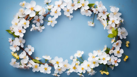 Spring flower border on blue backgroundの素材
