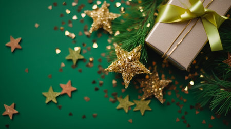 Christmas gift or present and golden star confettiの素材