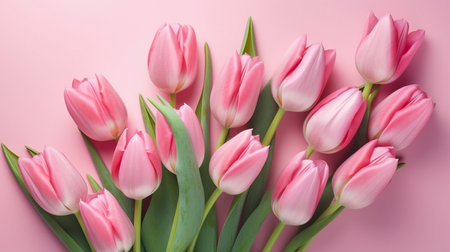 Spring tulip flowers on pink backgroundの素材