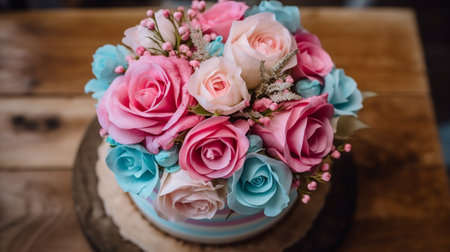 A beautiful home wedding three-tiered cake decoratedの素材