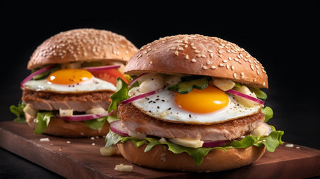 burger on a black background for the menu.の素材